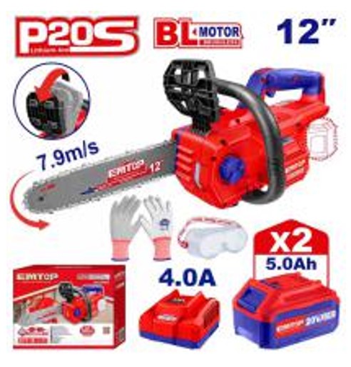 ELGA201286, Cordless chain saw - 20V, Brushless Professional Cordless Power Tool with Battery Charger Kit
